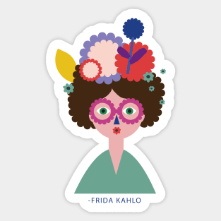 Frida kahlo, mexican painter funny cute portrait with colorful flowers Sticker